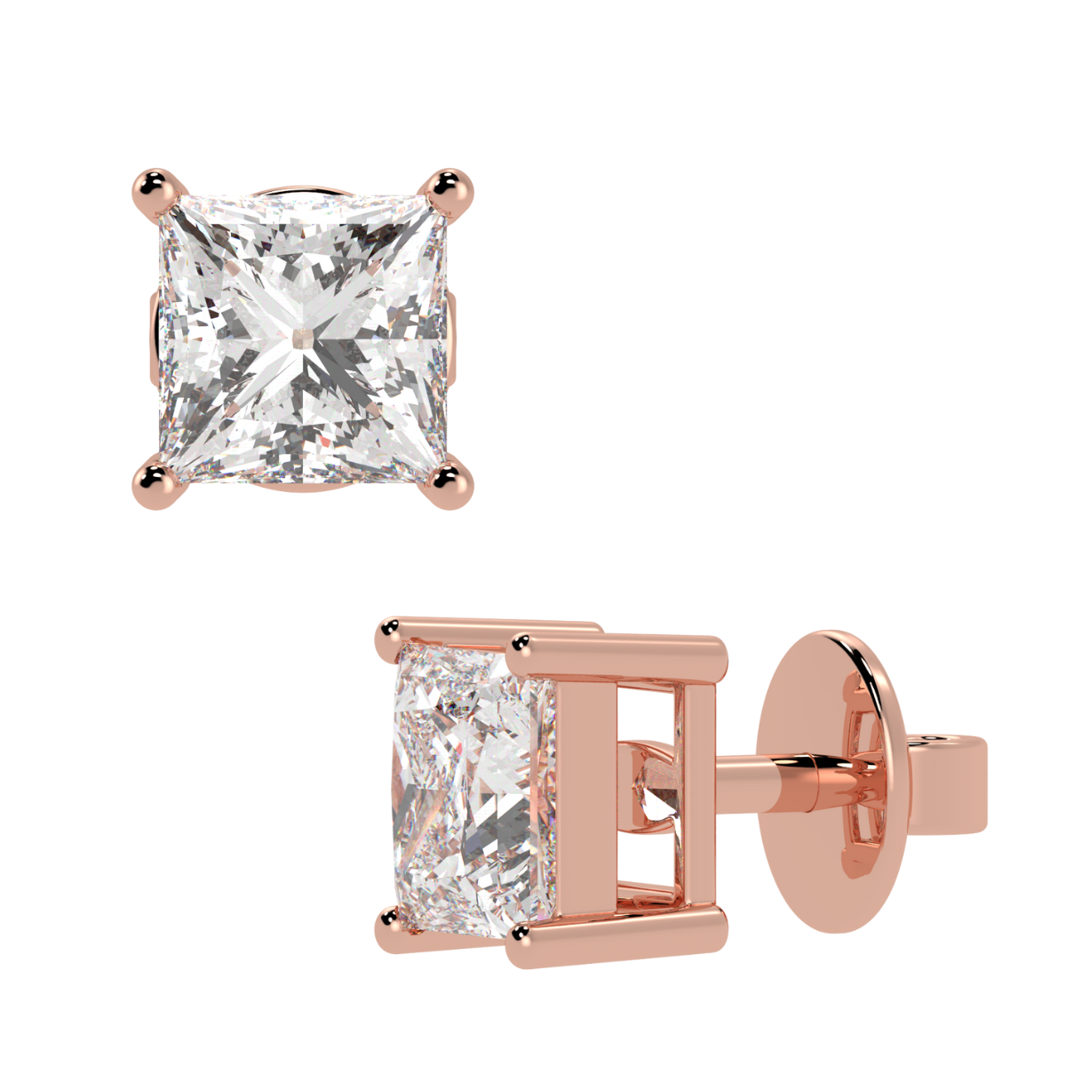 Princess Cut Solitaire Earrings in rose gold