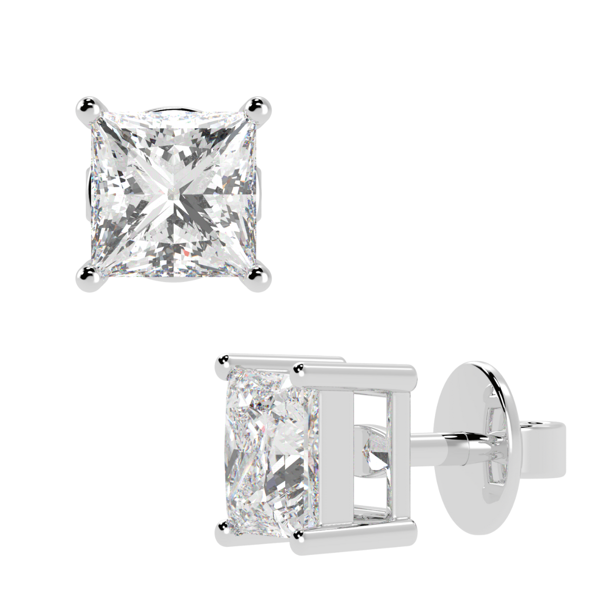 Princess Cut Solitaire Earrings in white gold or platinum