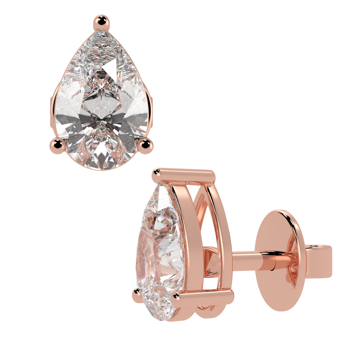 Pear Cut Solitaire Stud Earrings in rose gold