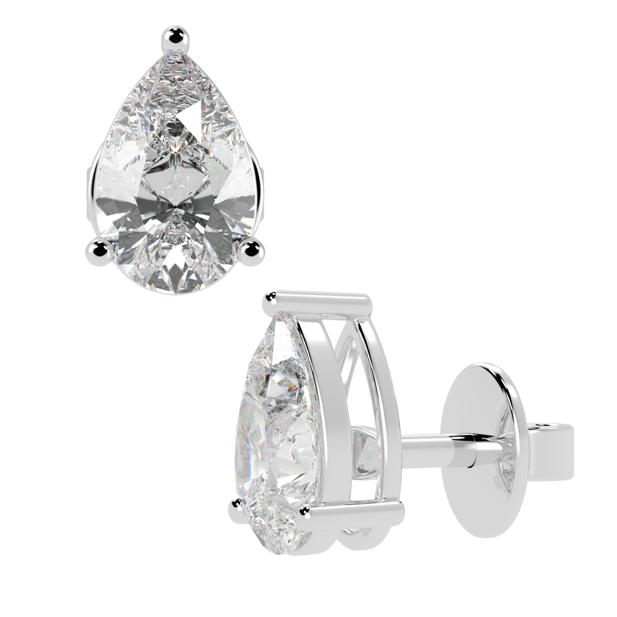 Pear Cut Solitaire Stud Earrings in white gold or platinum