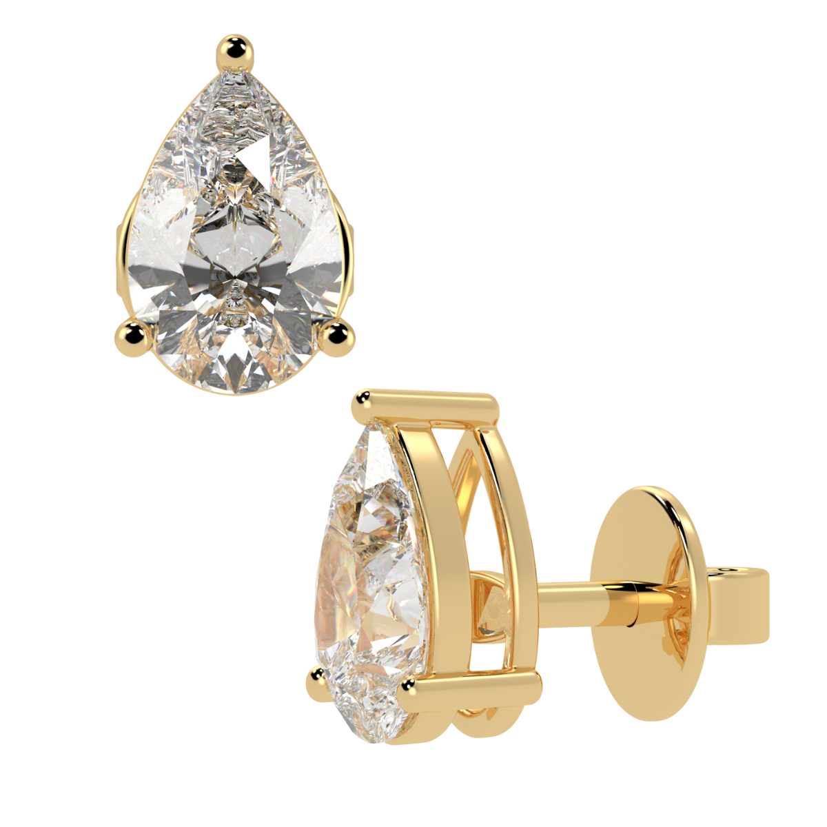 Pear Cut Solitaire Stud Earrings in yellow gold