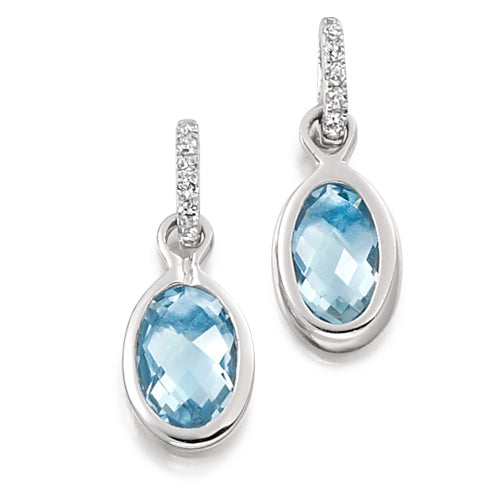 Bezel Set Aquamarine & Diamond Drop Earrings