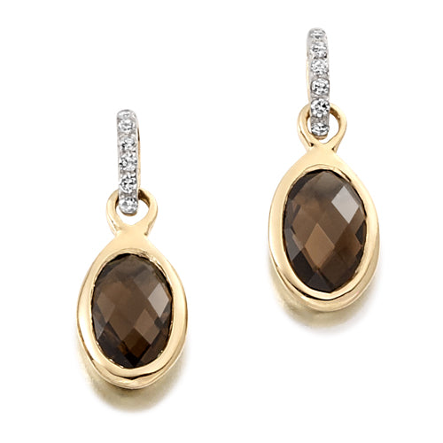 Bezel Set Smoky Quartz &amp; Diamond Drop Earrings