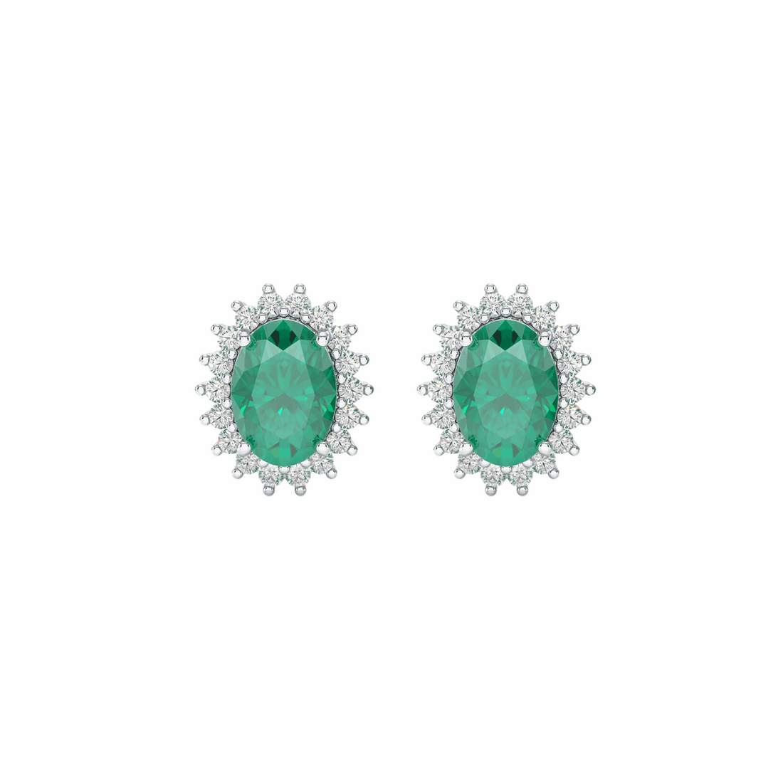 Emerald Sunburst Earrings White Gold Platinum Front View