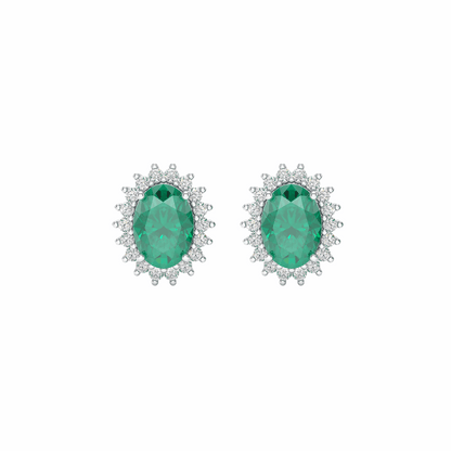 Emerald Sunburst Earrings White Gold Platinum Front View