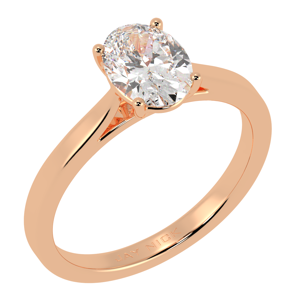 Oval Cut Solitaire Ring in rose gold, perspective view