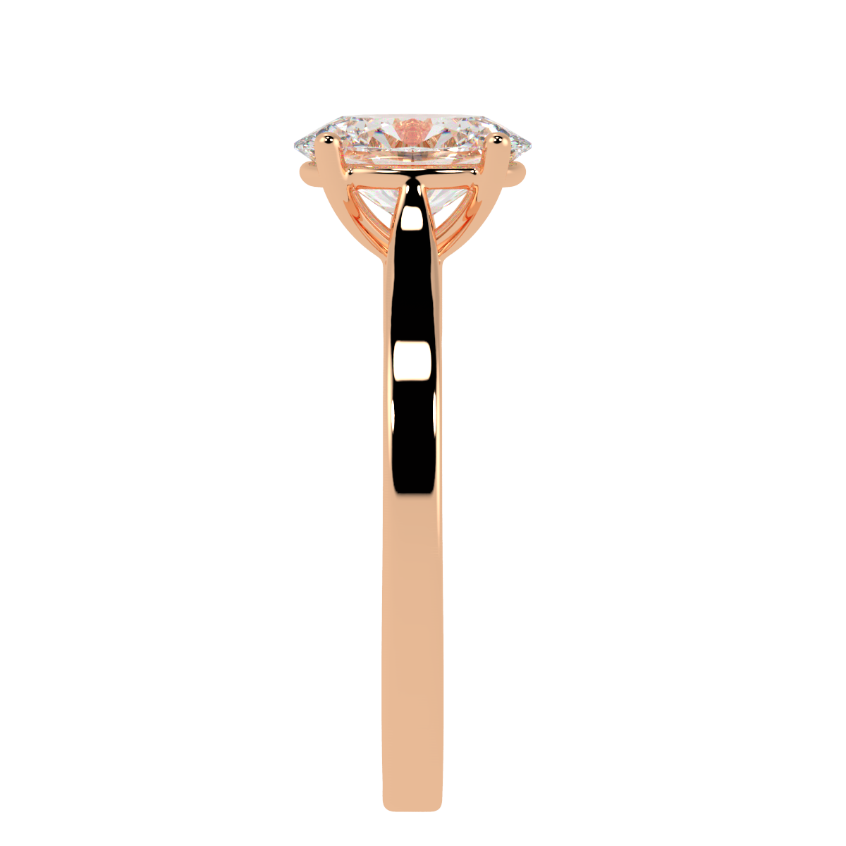 Oval Cut Solitaire Ring in rose gold, side view