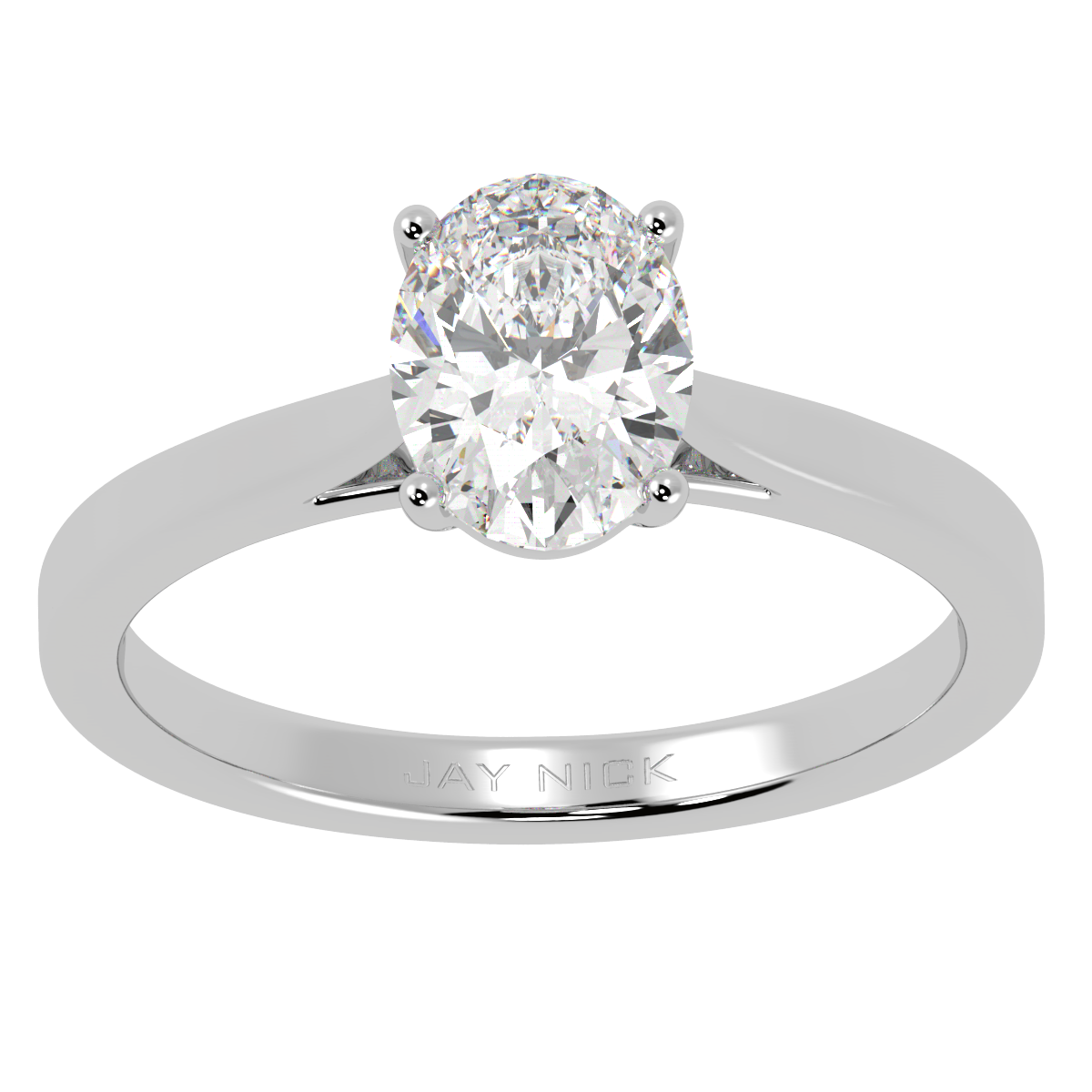 Oval Cut Solitaire Ring in white gold or platinum, top view