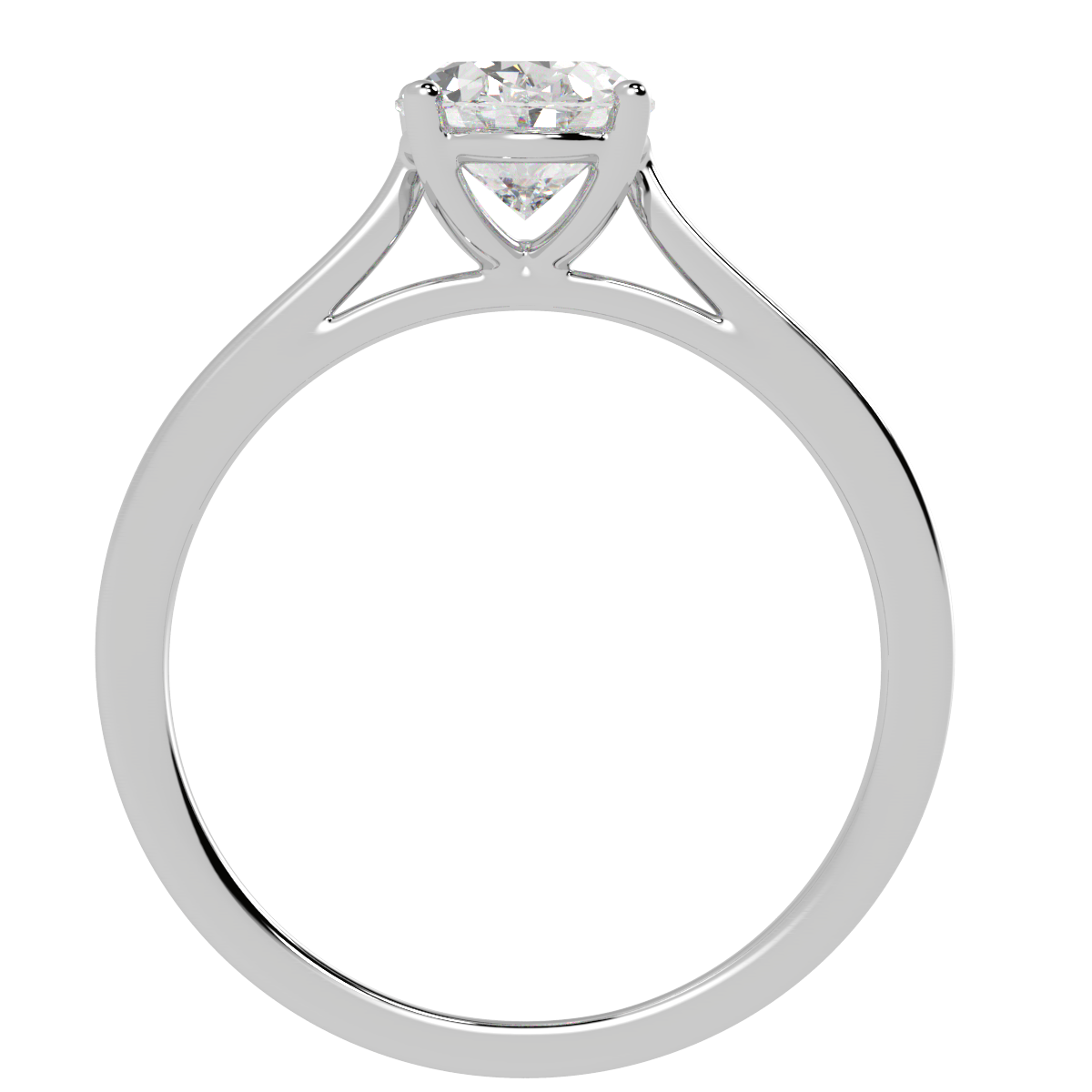 Oval Cut Solitaire Ring in white gold or platinum, flat view