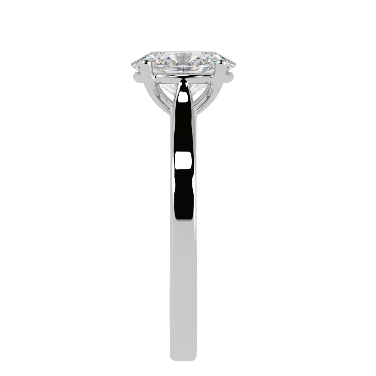 Oval Cut Solitaire Ring in white gold or platinum, side view