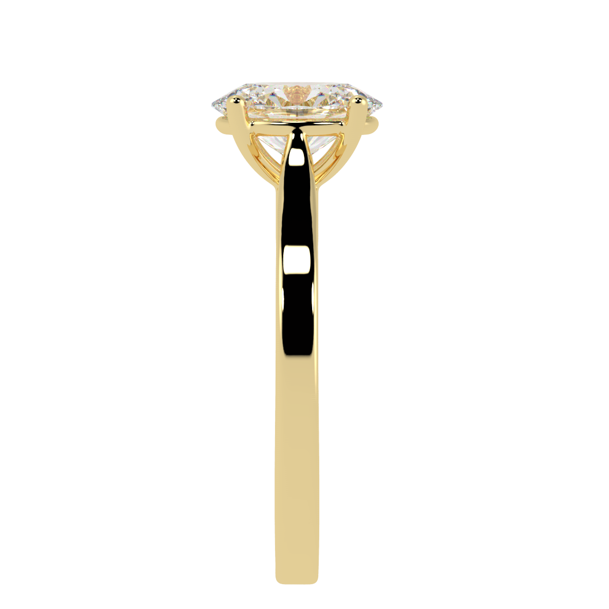 Oval Cut Solitaire Ring in yellow gold, side view