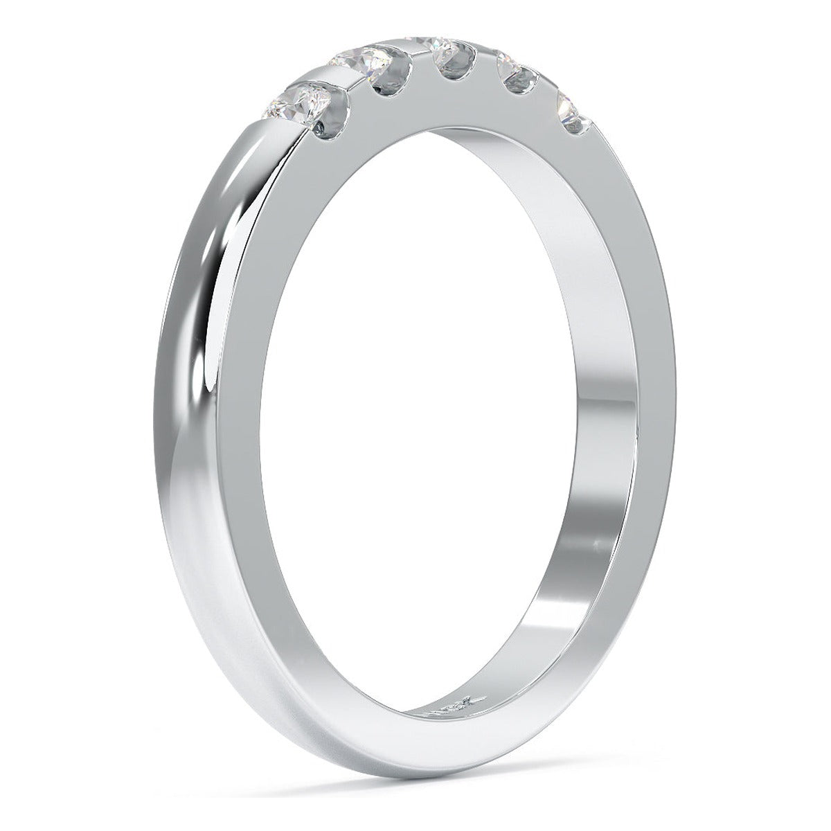 Round Cut Channel Set Five Stone Ring in white gold or platinum, side view