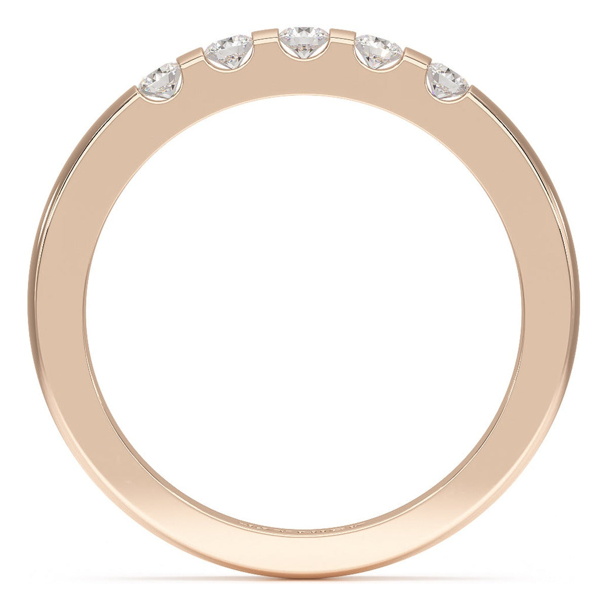 Round Cut Channel Set Five Stone Ring in rose gold, flat view