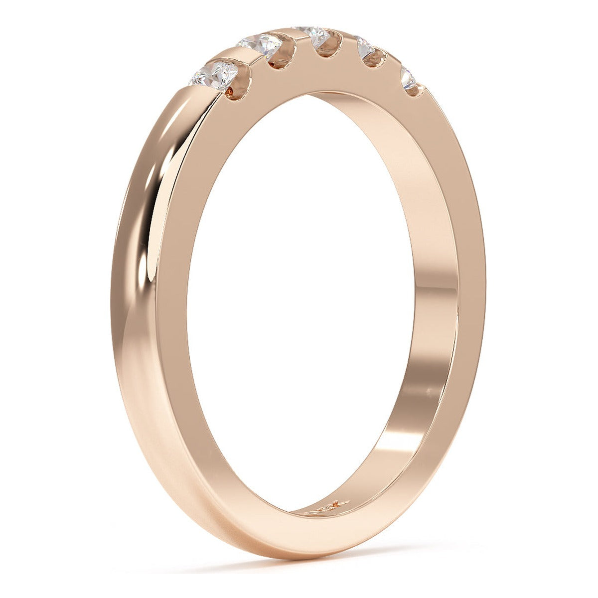 Round Cut Channel Set Five Stone Ring in rose gold, side view