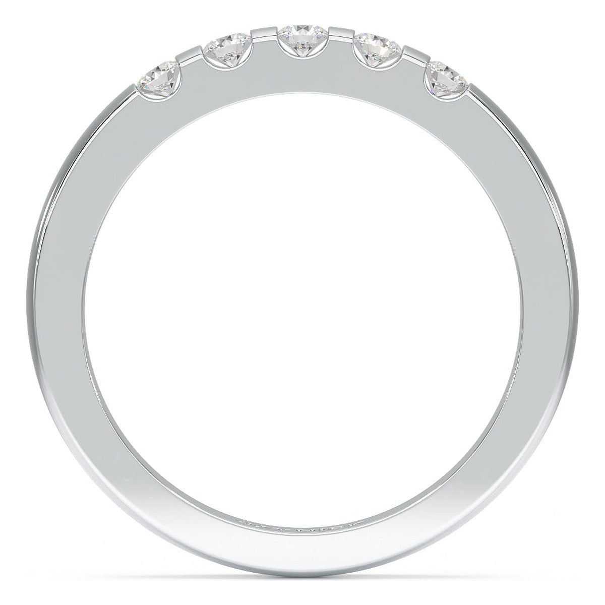 Round Cut Channel Set Five Stone Ring in white gold or platinum, flat view