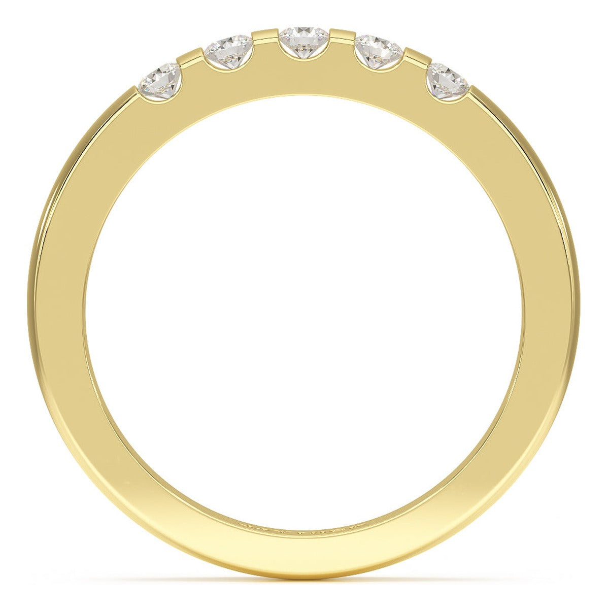 Round Cut Channel Set Five Stone Ring in yellow gold, flat view
