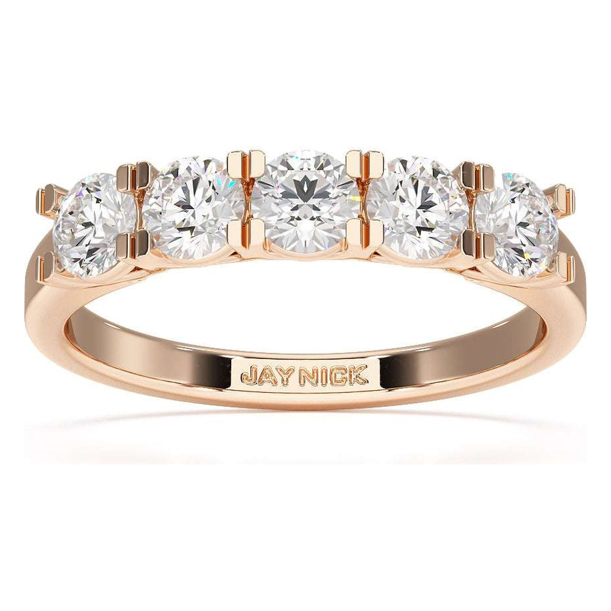 Round Cut U Set Five Stone Ring in rose gold, top view