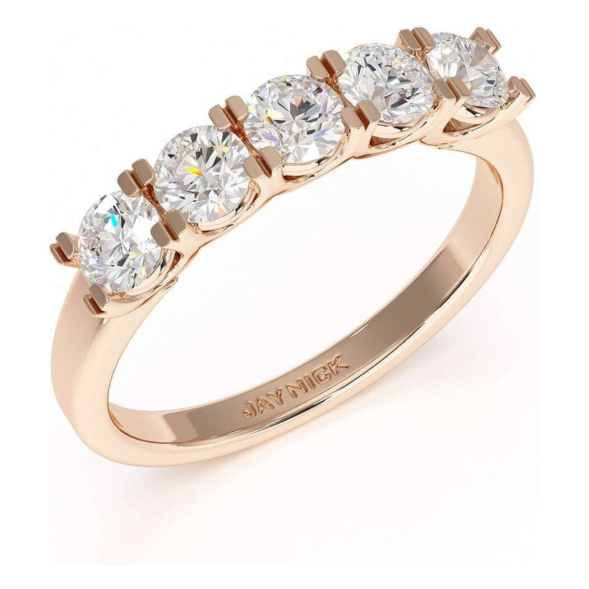 Round Cut U Set Five Stone Ring in rose gold, perspective view
