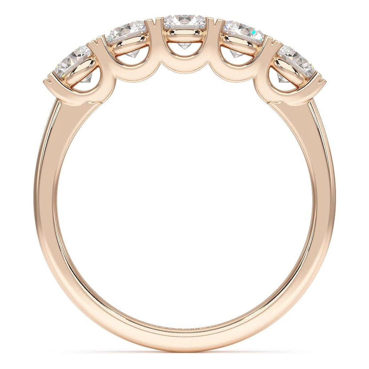 Round Cut U Set Five Stone Ring in rose gold, flat view