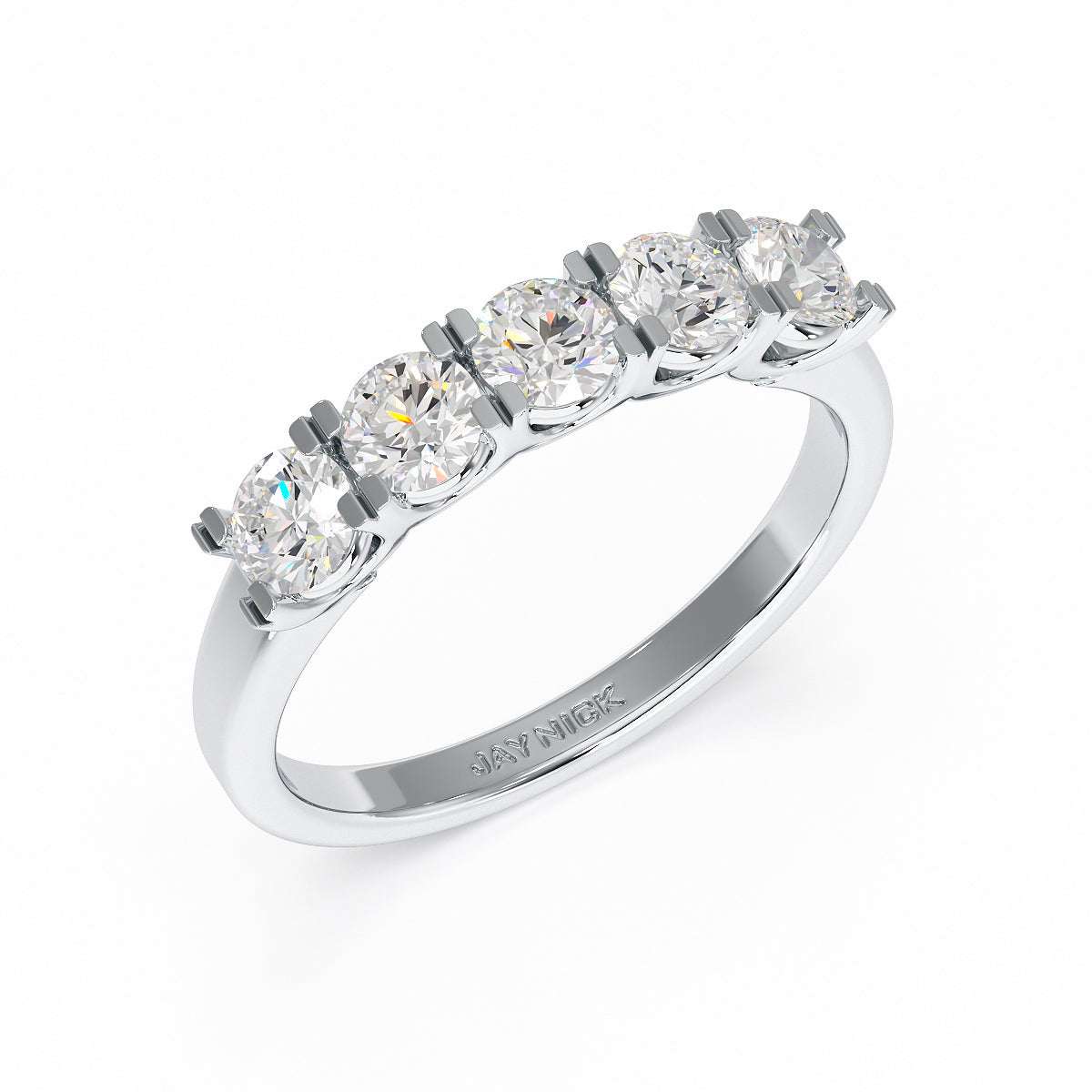 Round U Set Five Stone White Gold Platinum Ring Perspective View