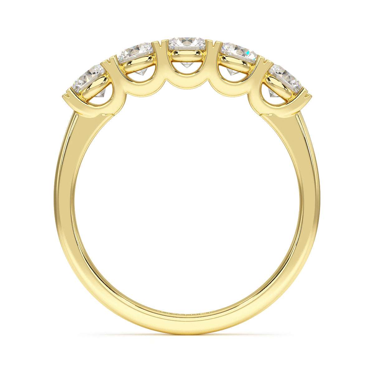 Round U Set Five Stone Yellow Gold Ring Flat View