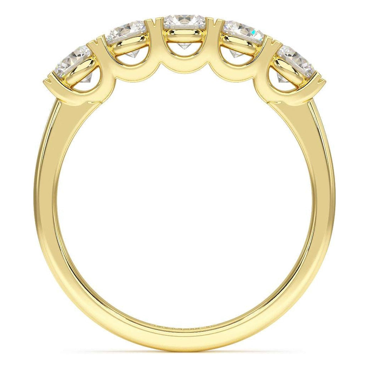 Round Cut U Set Five Stone Ring in yellow gold, flat view