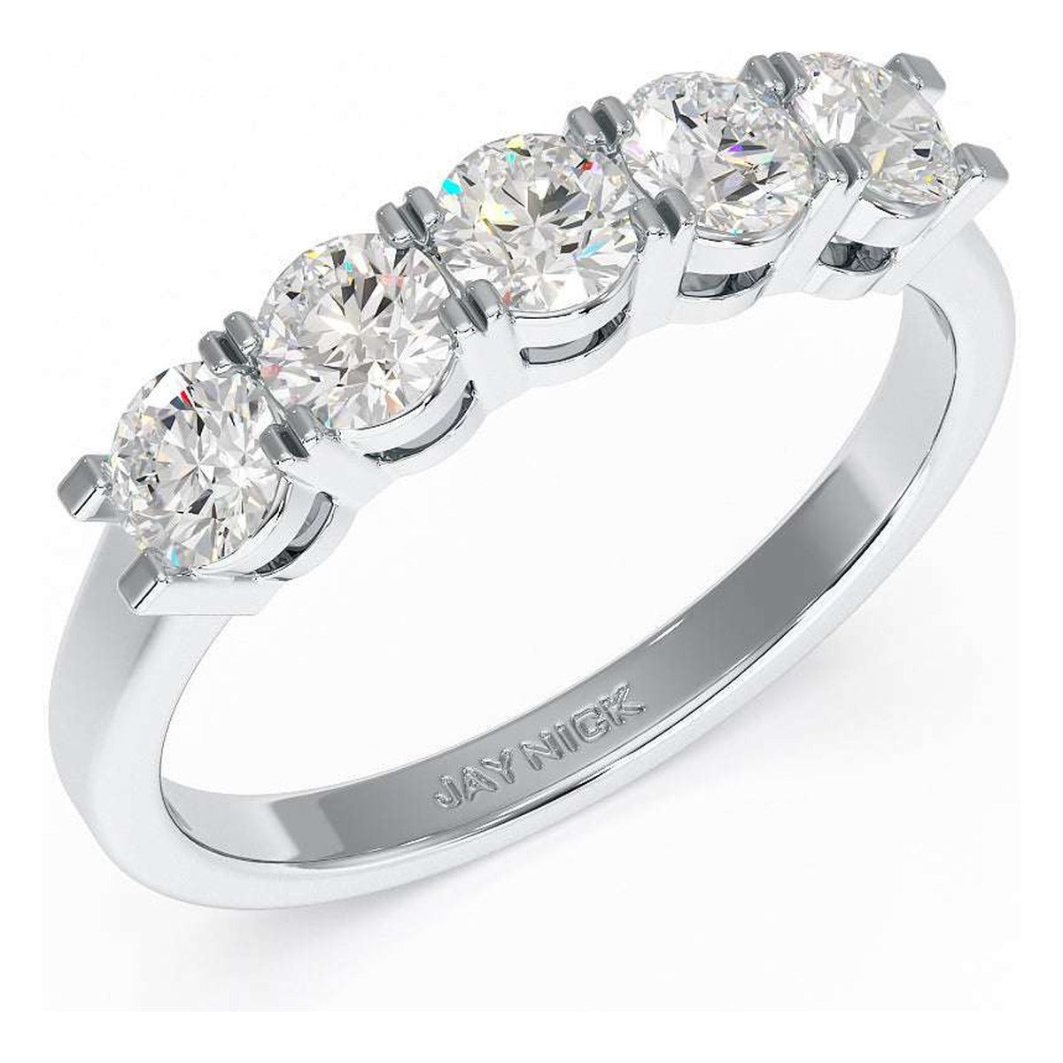 Basket Set Five Stone Ring in white gold or platinum, perspective view