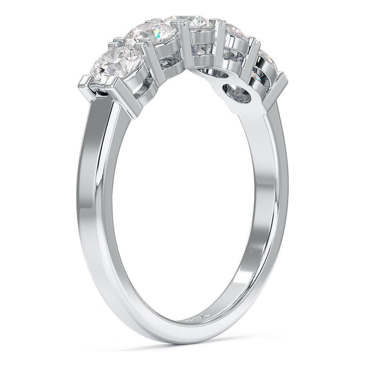 Basket Set Five Stone Ring in white gold or platinum, side view