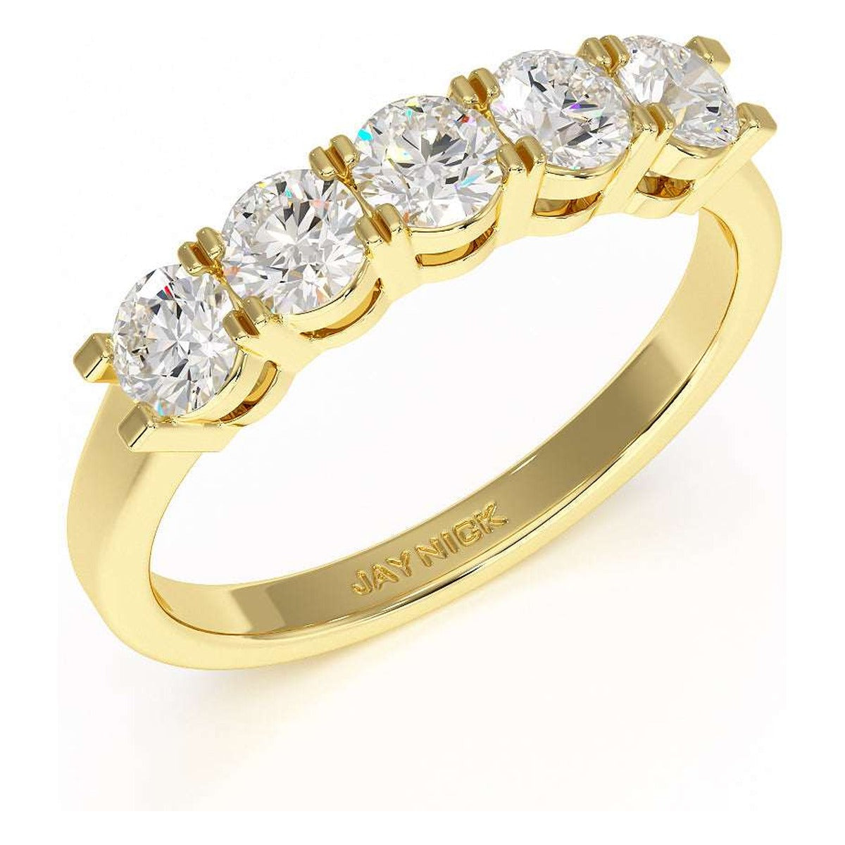 Basket Set Five Stone Ring in yellow gold, perspective view