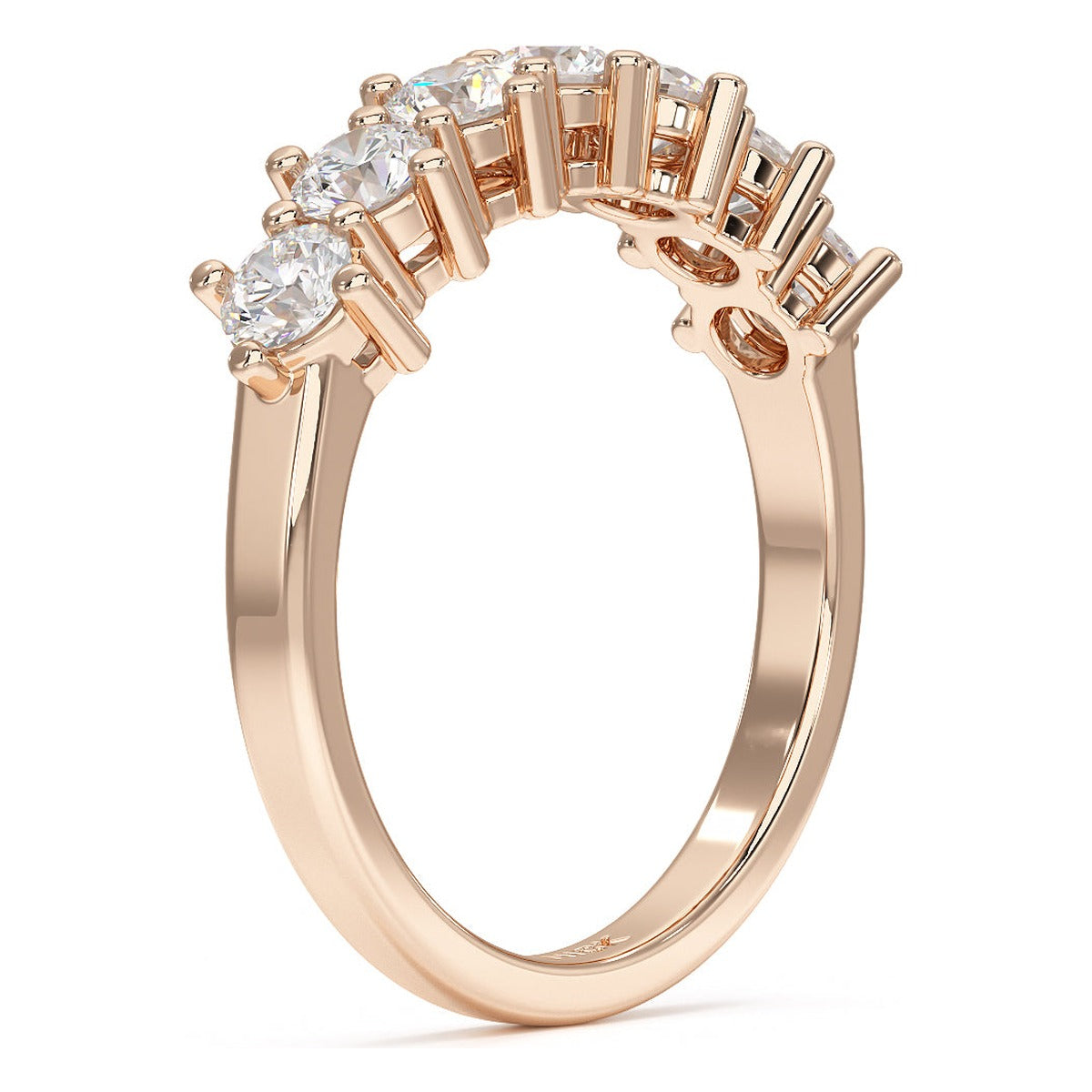 Round Cut Seven Stone Ring in rose gold, side view
