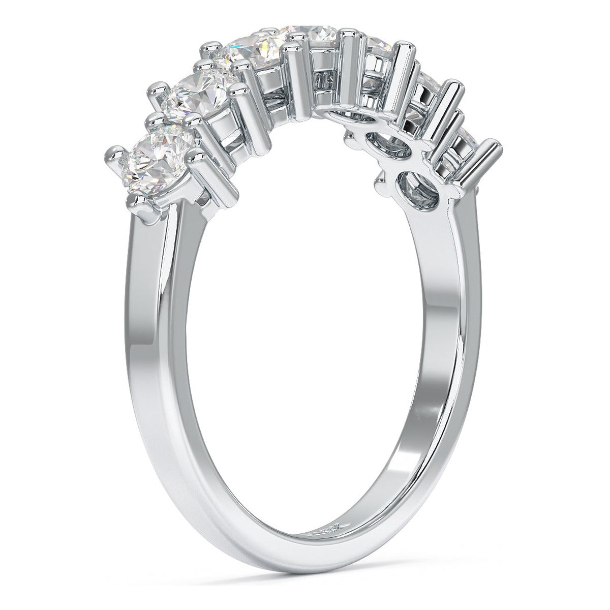 Round Cut Seven Stone Ring in white gold or platinum, side view