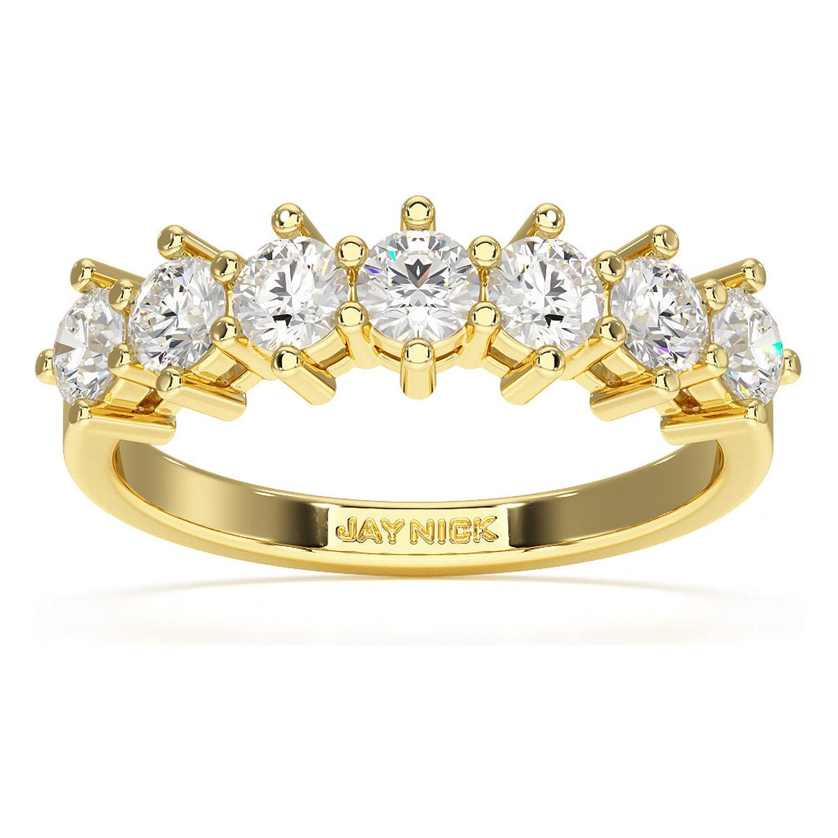 Round Cut Seven Stone Ring in yellow gold, top view