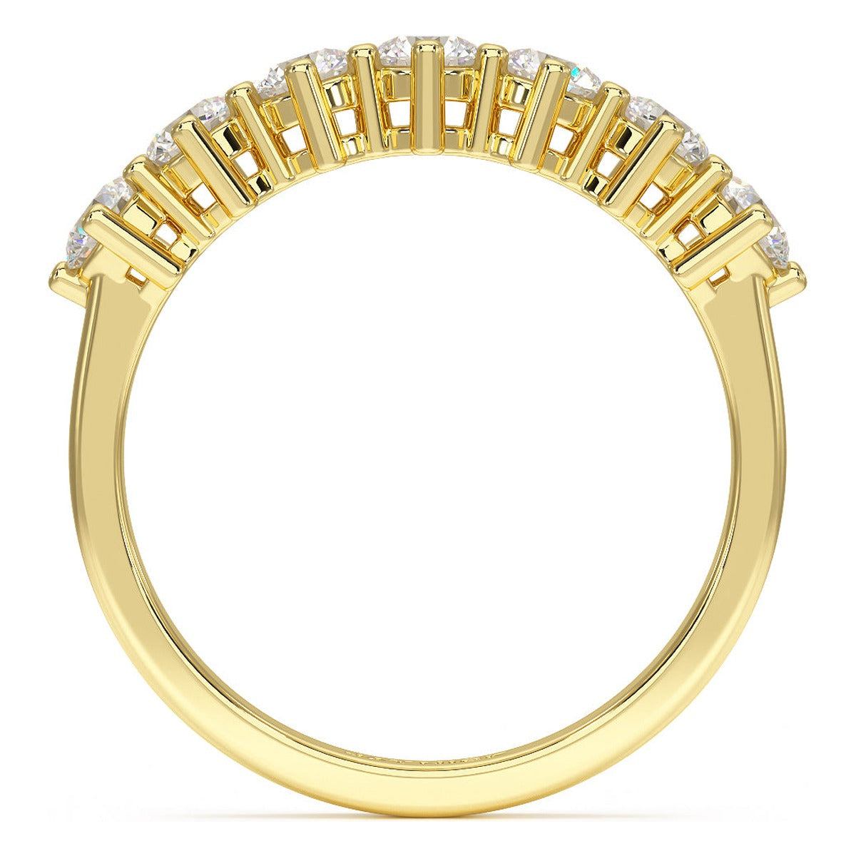 Round Cut Seven Stone Ring in yellow gold, flat view