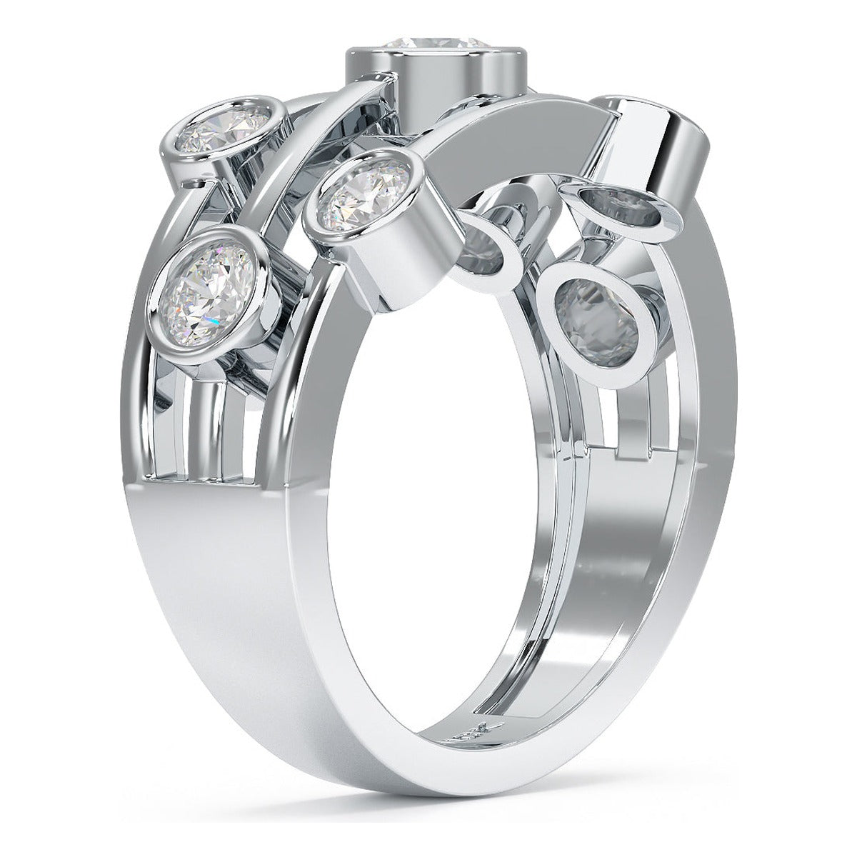 Bubble Seven Stone Ring in white gold or platinum, side view