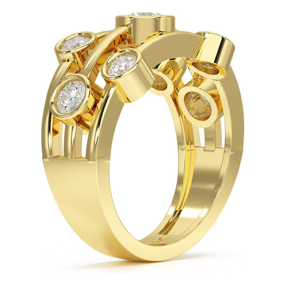 Bubble Seven Stone Ring in yellow gold, side view