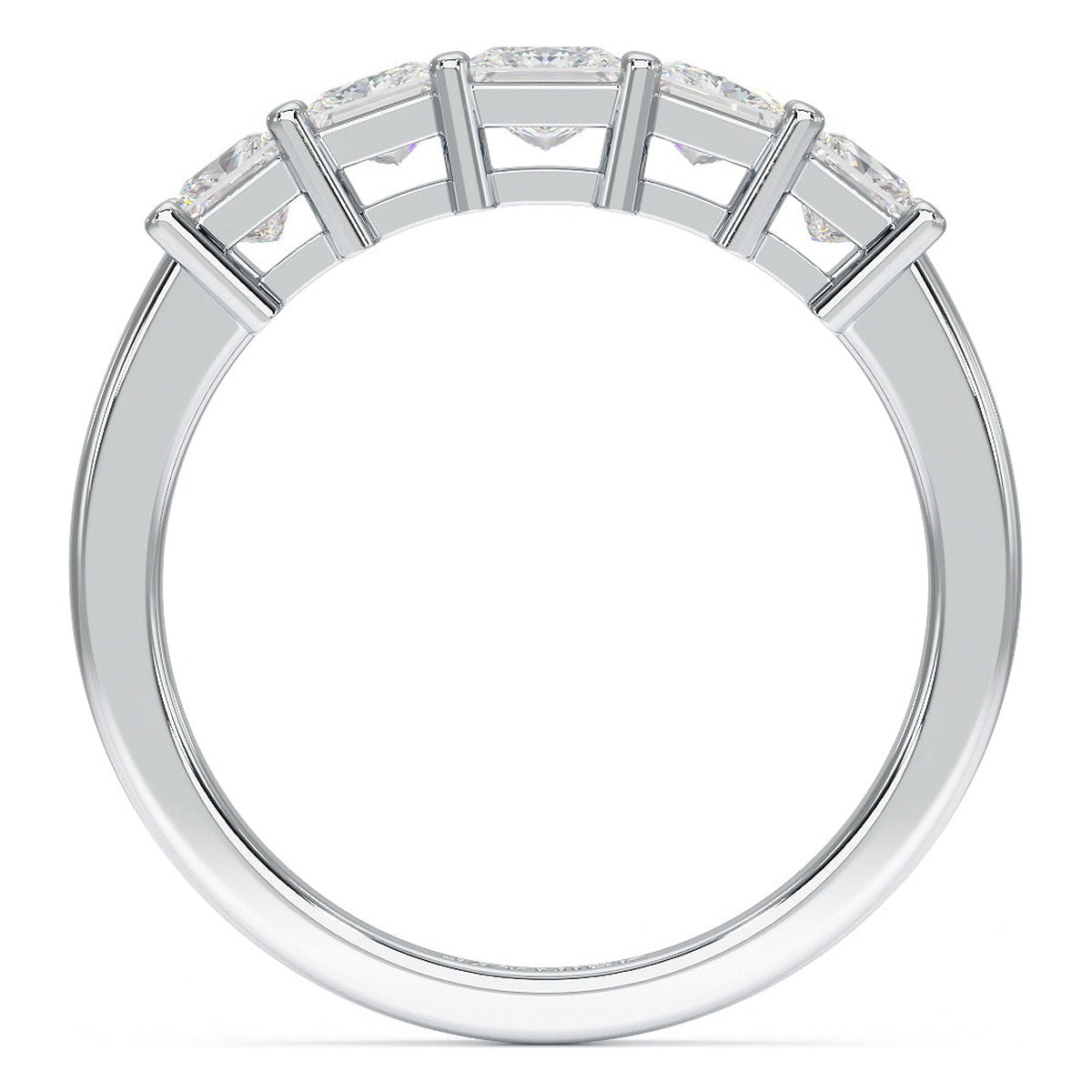 Princess Cut Five Stone Graduated Ring in white gold or platinum, flat view