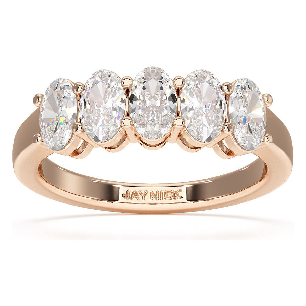 Oval Cut Five Stone Ring in rose gold, top view