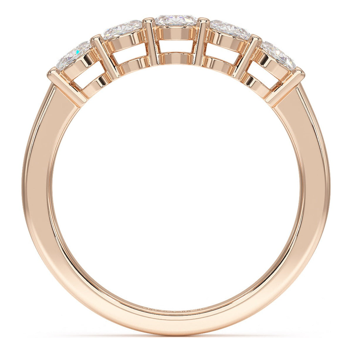 Oval Cut Five Stone Ring in rose gold, flat view