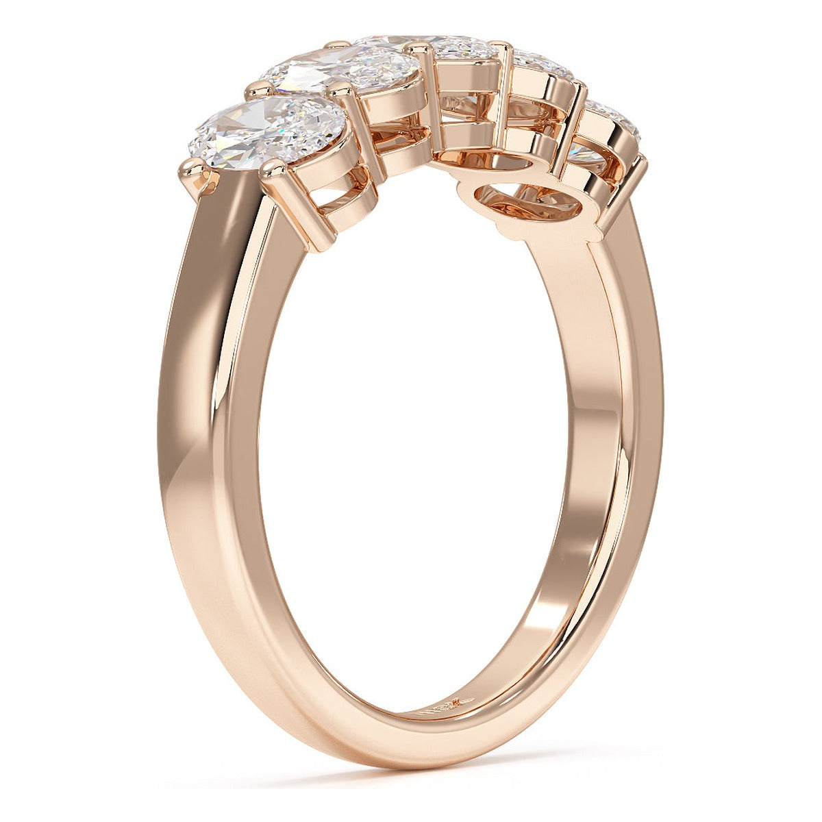 Oval Cut Five Stone Ring in rose gold, side view