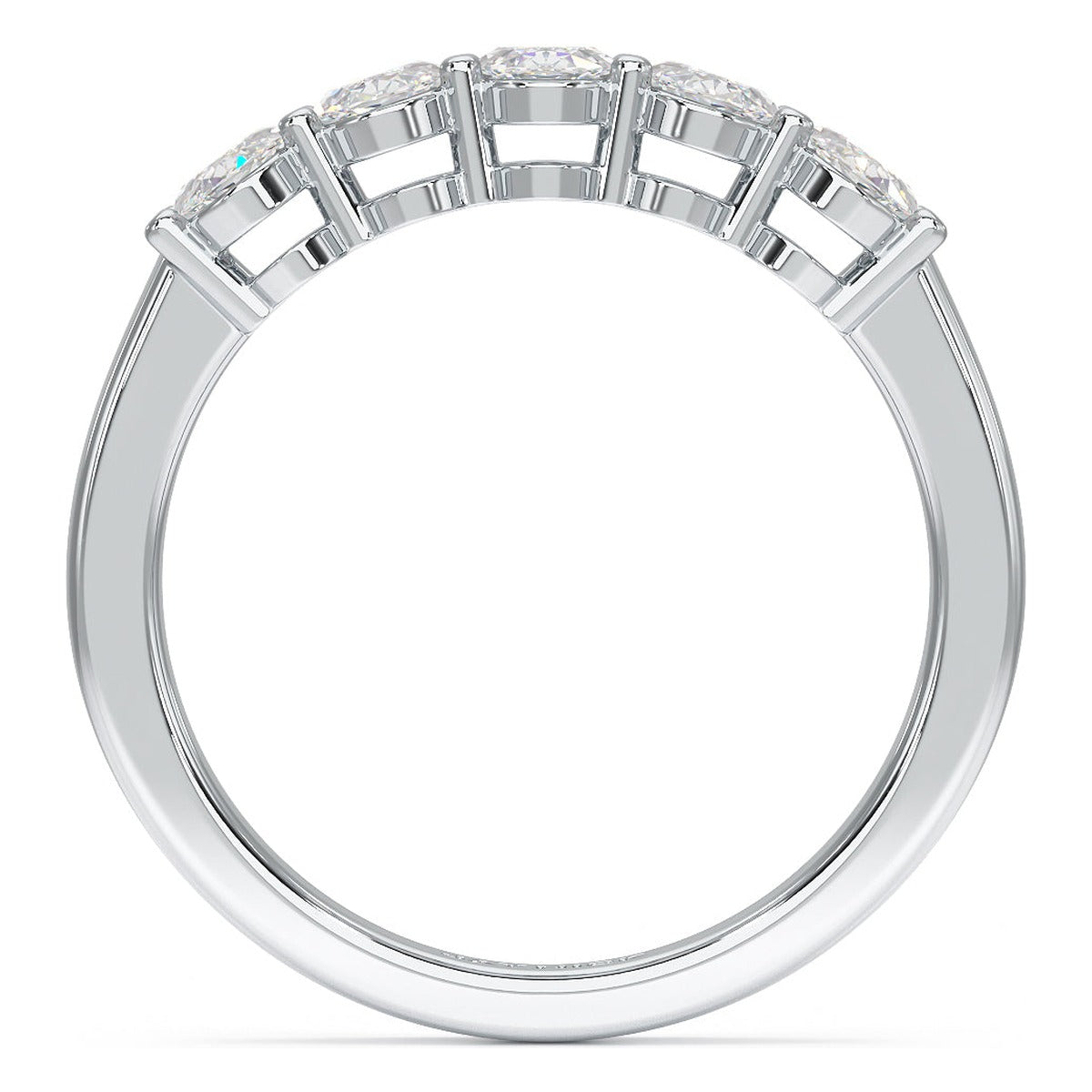 Oval Cut Five Stone Ring in white gold or platinum, flat view