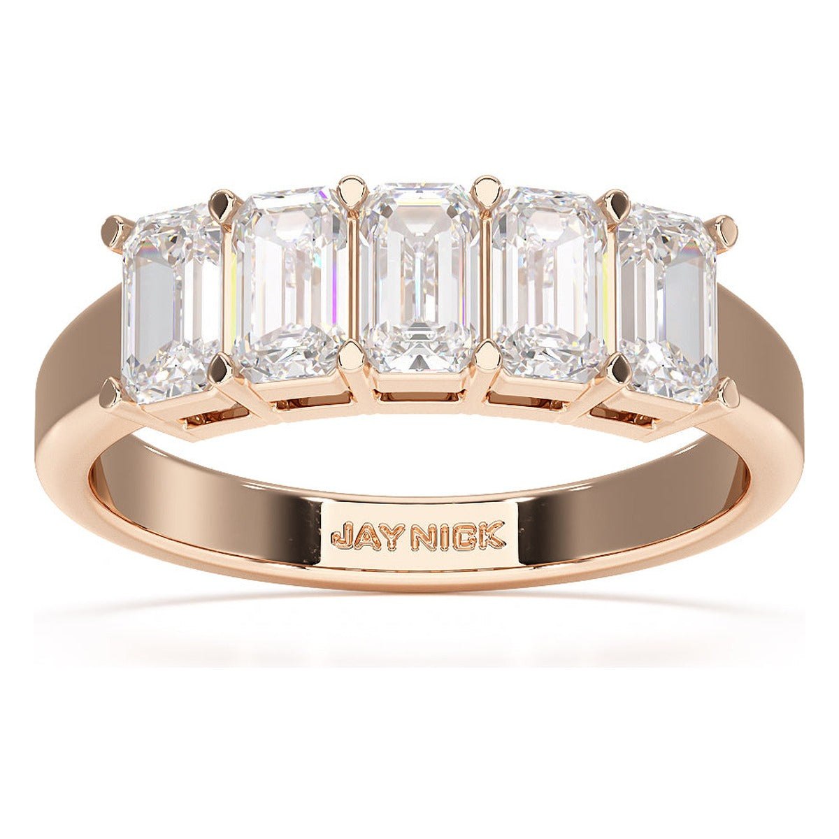 Emerald Cut Five Stone Ring in rose gold, top view