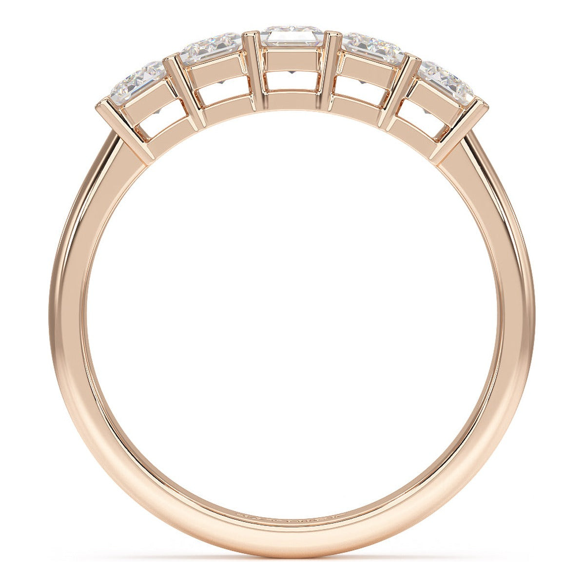 Emerald Cut Five Stone Ring in rose gold, flat view