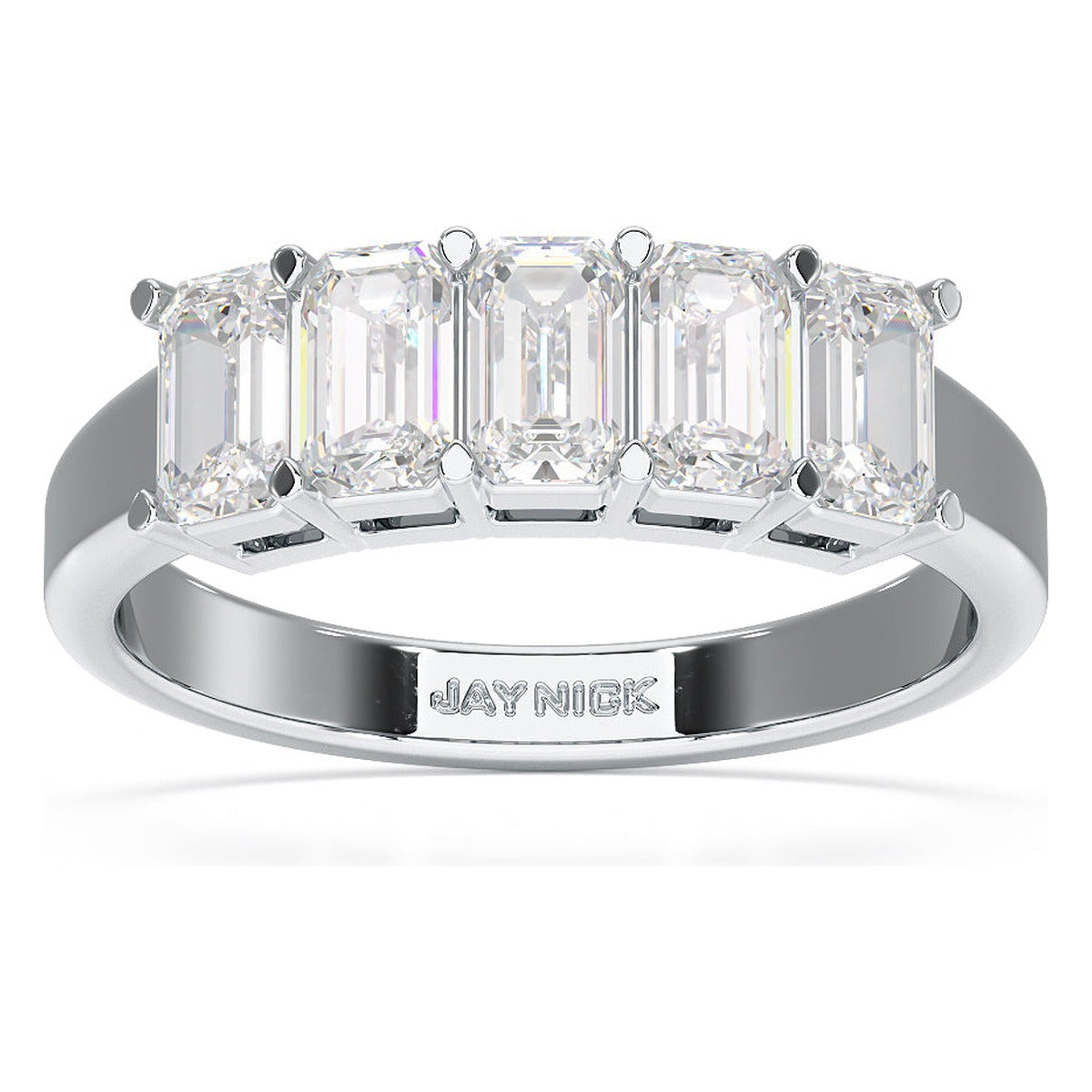 Emerald Cut Five Stone Ring in white gold or platinum, top view