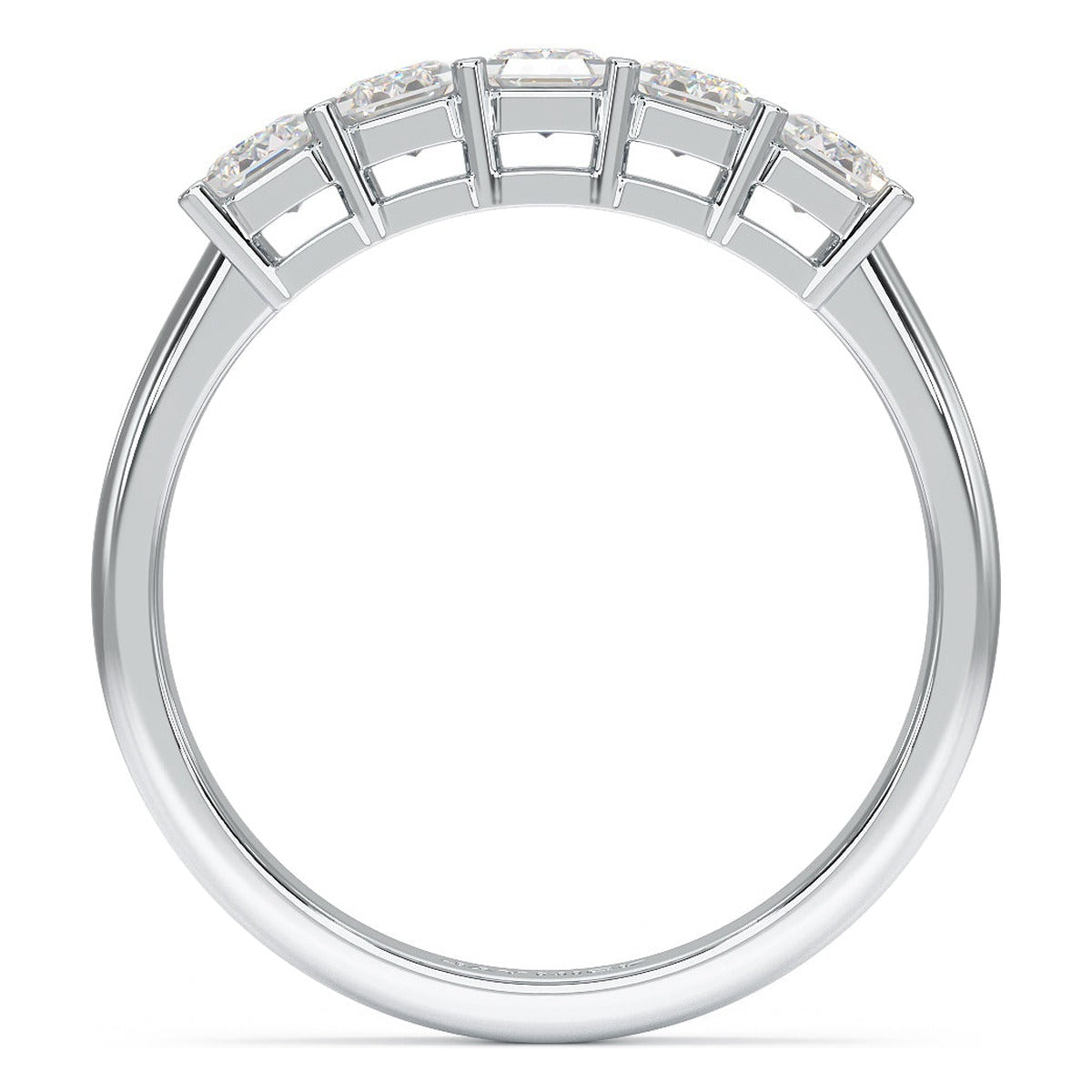 Emerald Cut Five Stone Ring in white gold or platinum, flat view
