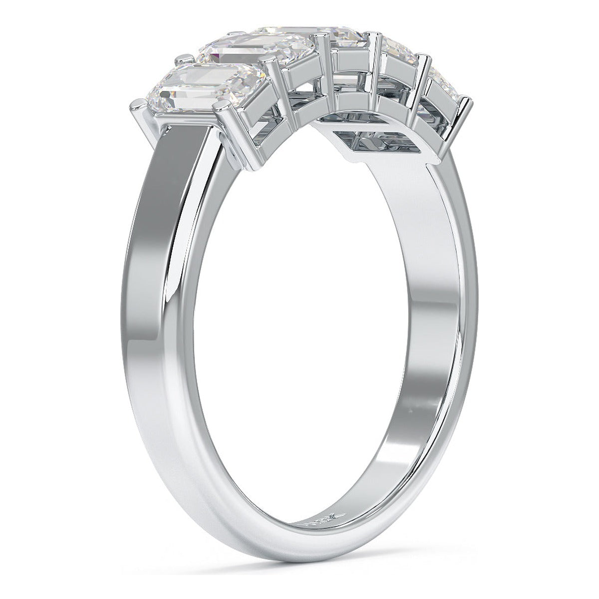 Emerald Cut Five Stone Ring in white gold or platinum, side view