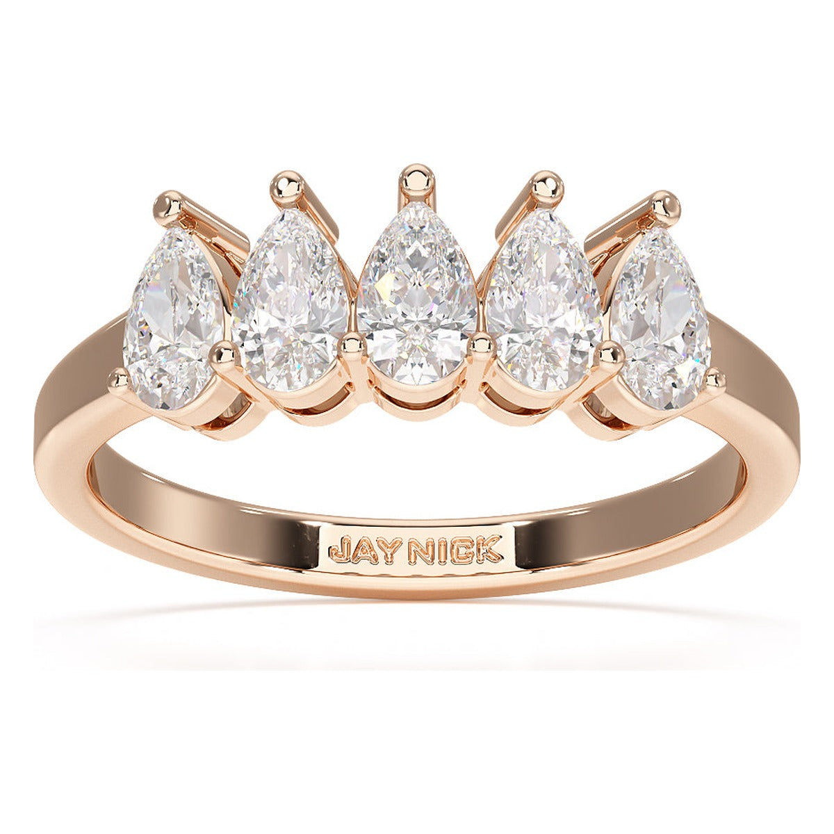 Pear Cut Five Stone Ring in rose gold, top view