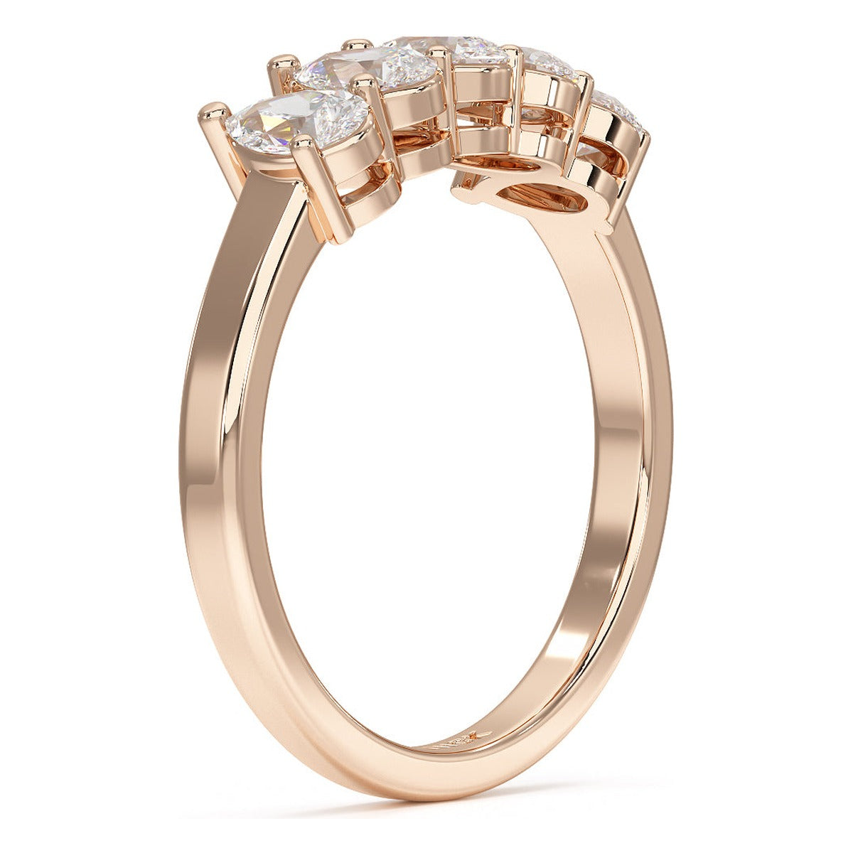 Pear Cut Five Stone Ring in rose gold, side view