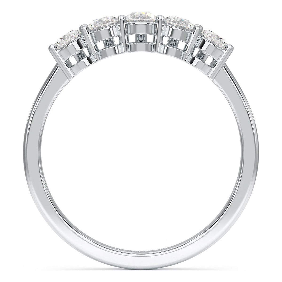 Pear Cut Five Stone Ring in white gold or platinum, flat view