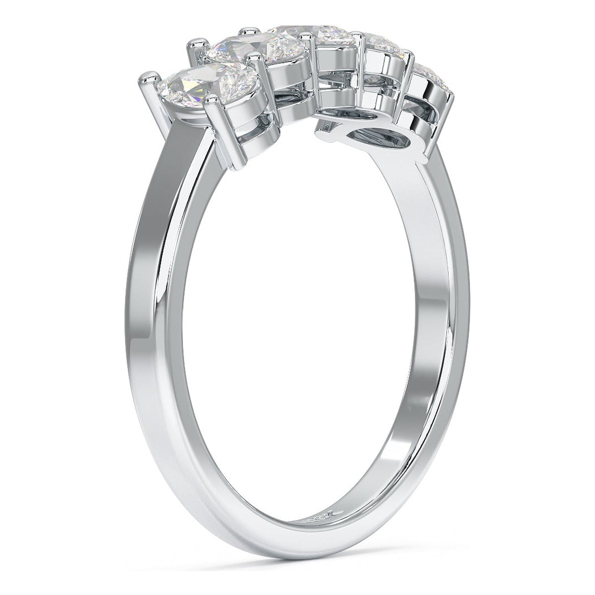 Pear Cut Five Stone Ring in white gold or platinum, side view