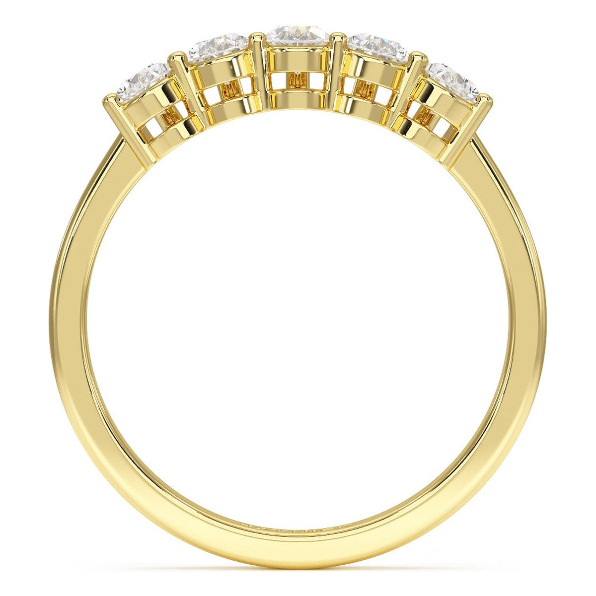 Pear Cut Five Stone Ring in yellow gold, flat view